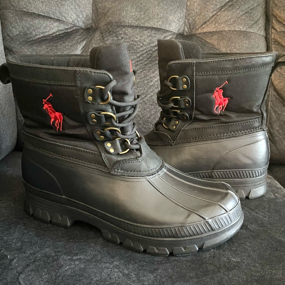 Polo by Ralph Lauren Black and Red Men's Rain & Snow Boots